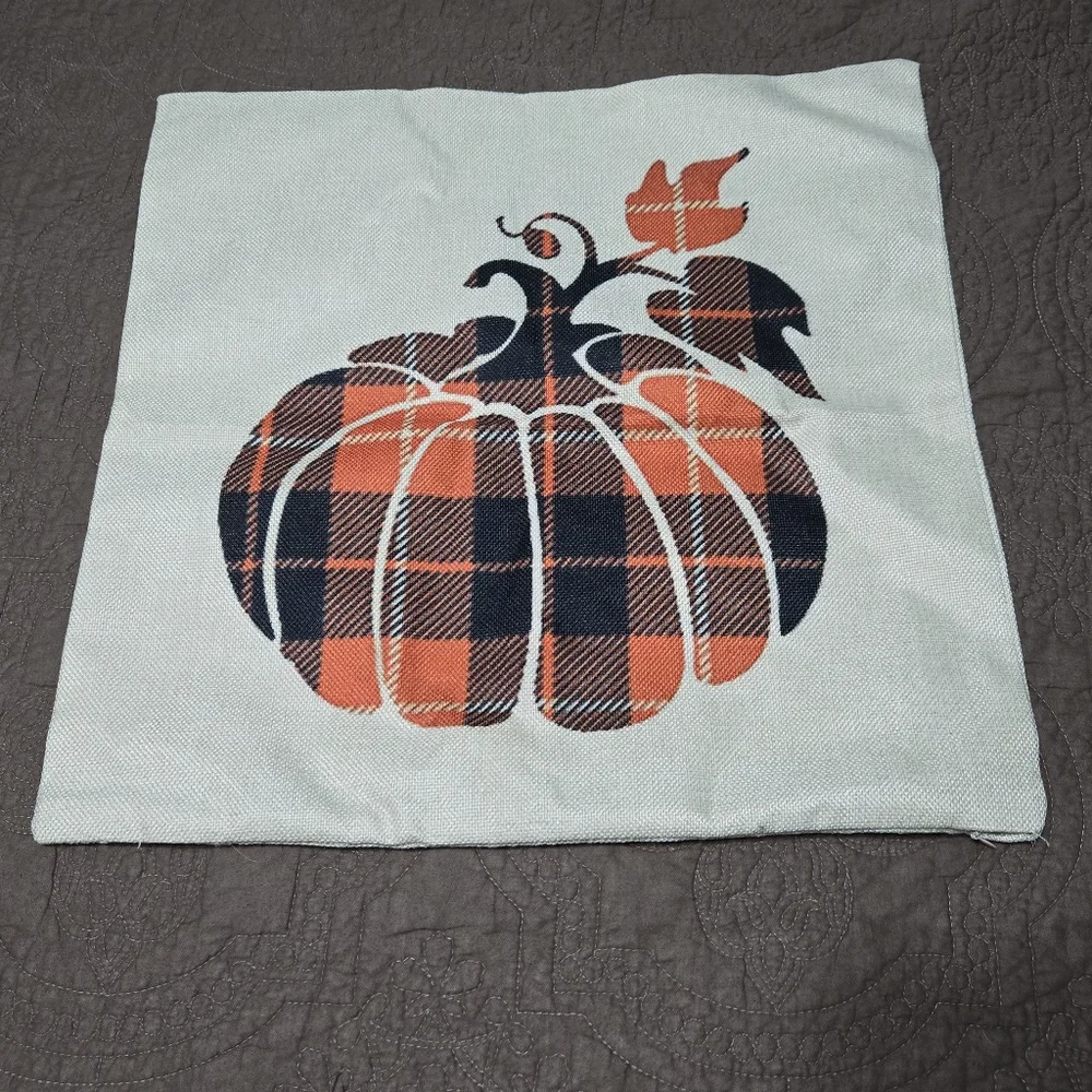 Fall Throw Pillow Cover Fall Decoration Autumn Rust Pumpkin Plaid